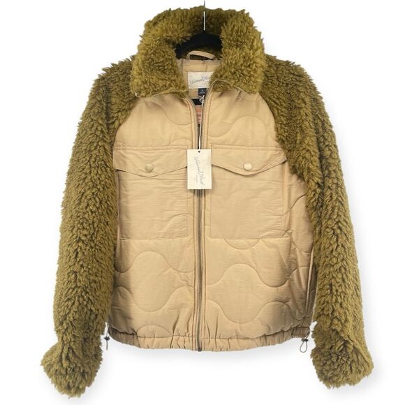 Universal Thread Women’s Tan Olive Quilted Full Zip Faux Fur Moto Jacket Medium - Picture 3 of 16